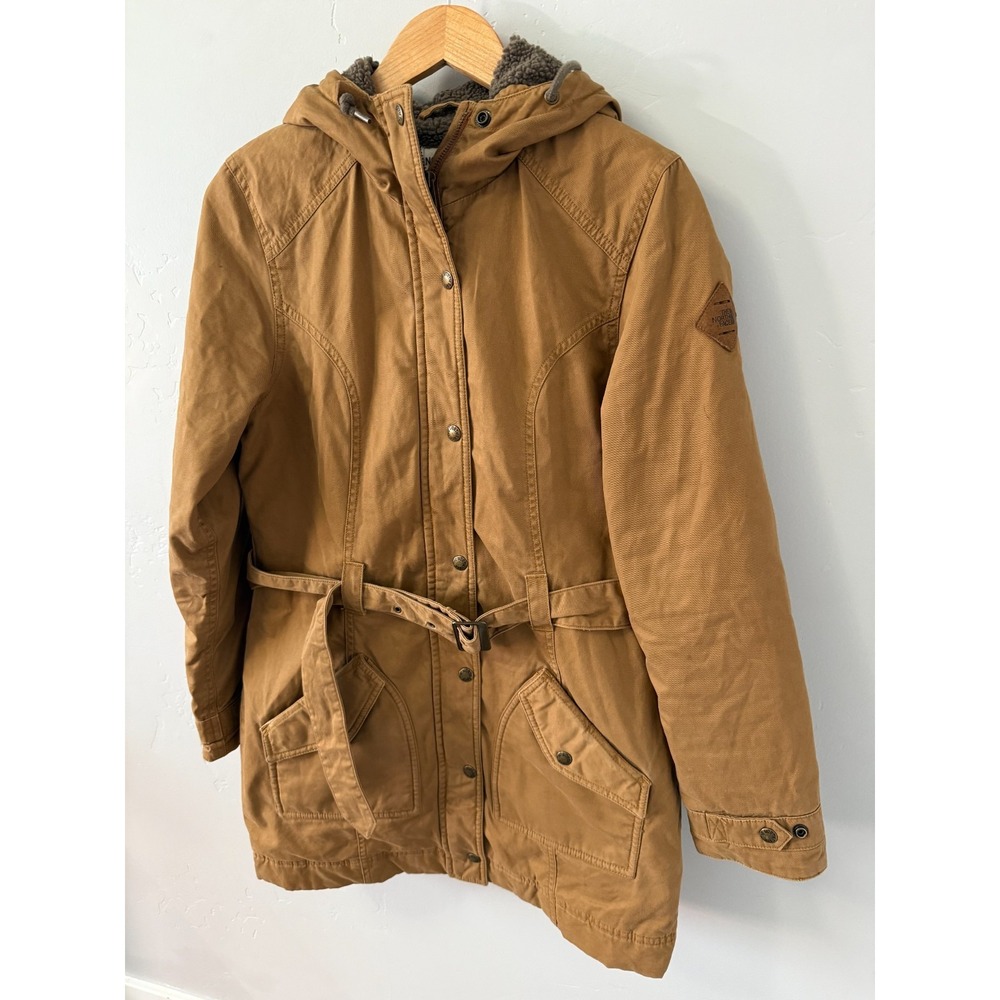 The North Face Fleece Lined Hooded Trench Jacket Wheat Women's Size Small Canvas - Picture 12 of 12